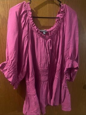 Time and Tru Hot Pink Ruffle Peasant Tunic